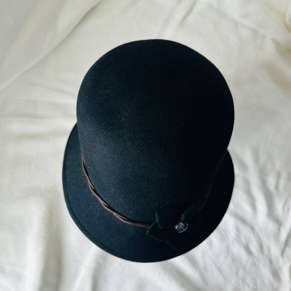 Memar Italy Black Wool Cloche Hat Flower Gray Cabochon Stone Brown Twisted Band - Picture 6 of 10